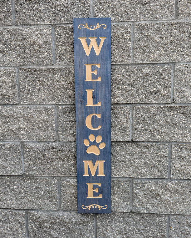 Custom Wood Sign- Welcome Front Porch Sign with paw