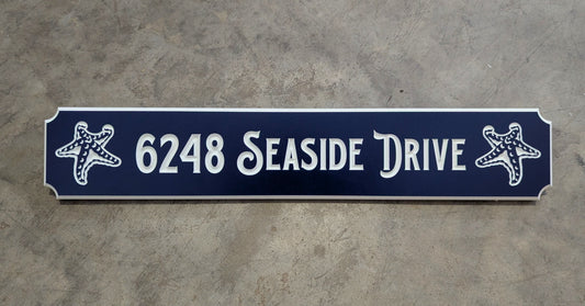 Starfish street name and number sign