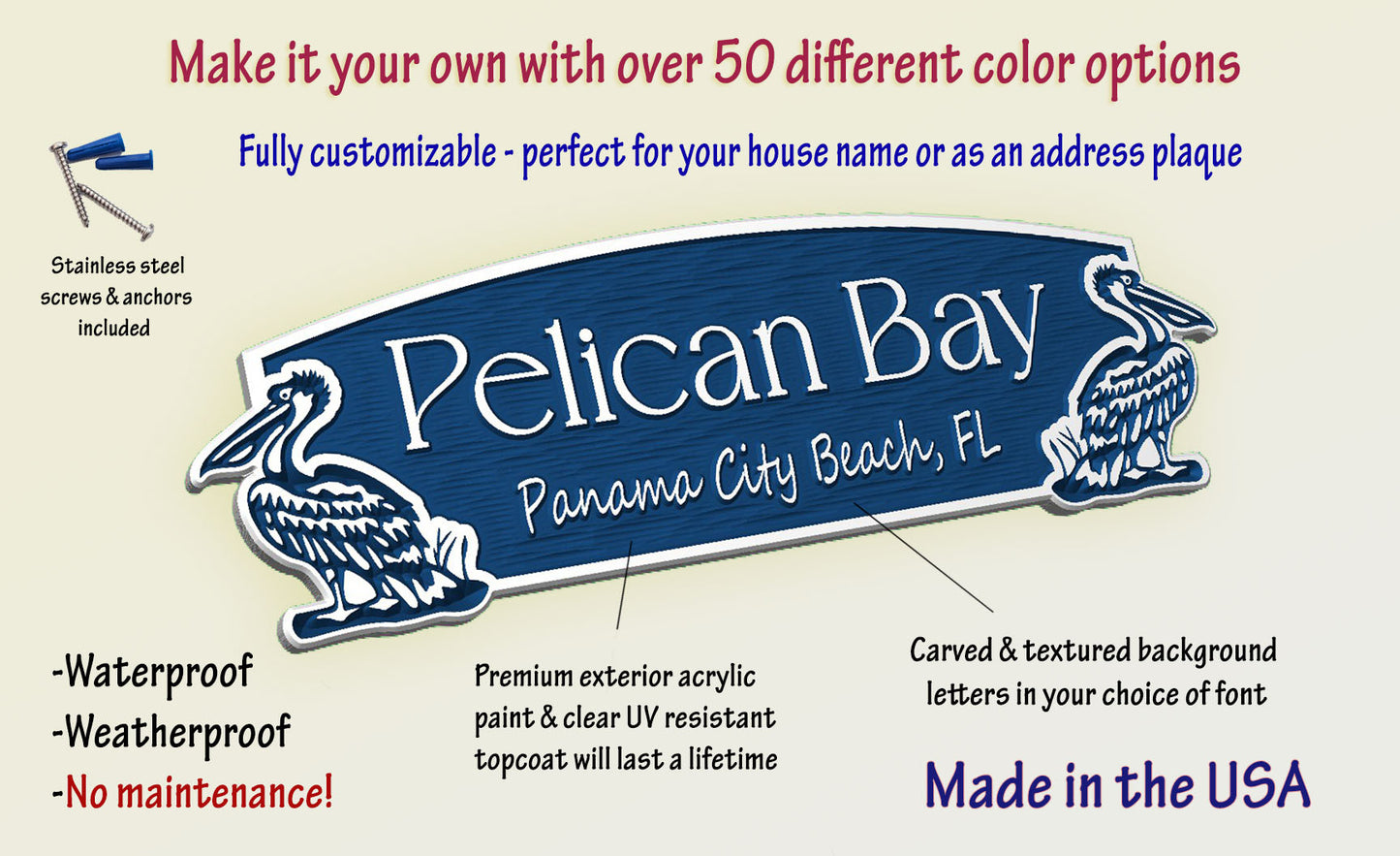 "Pelican Bay" house sign or address plaque