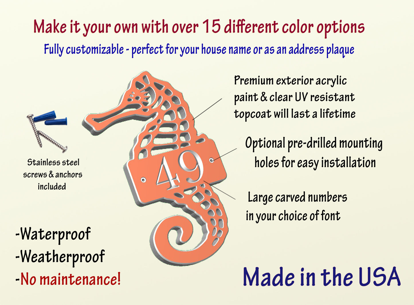 Large Seahorse House Numbers
