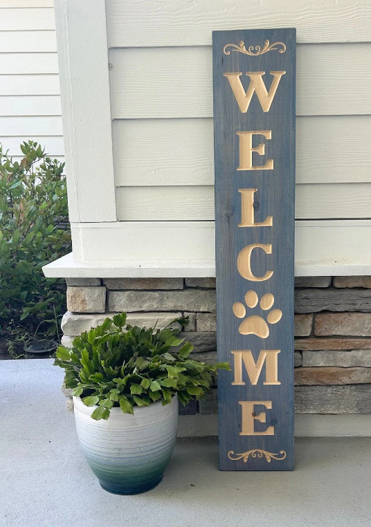 Custom Wood Sign- Welcome Front Porch Sign with paw